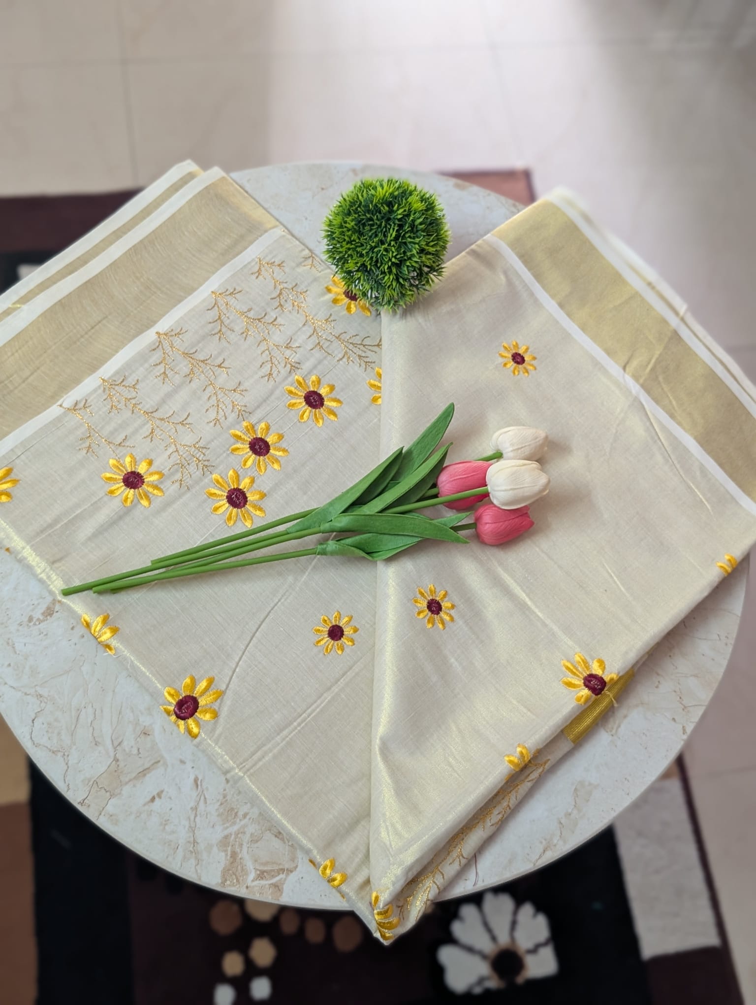 Kerala Saree floral embroidery