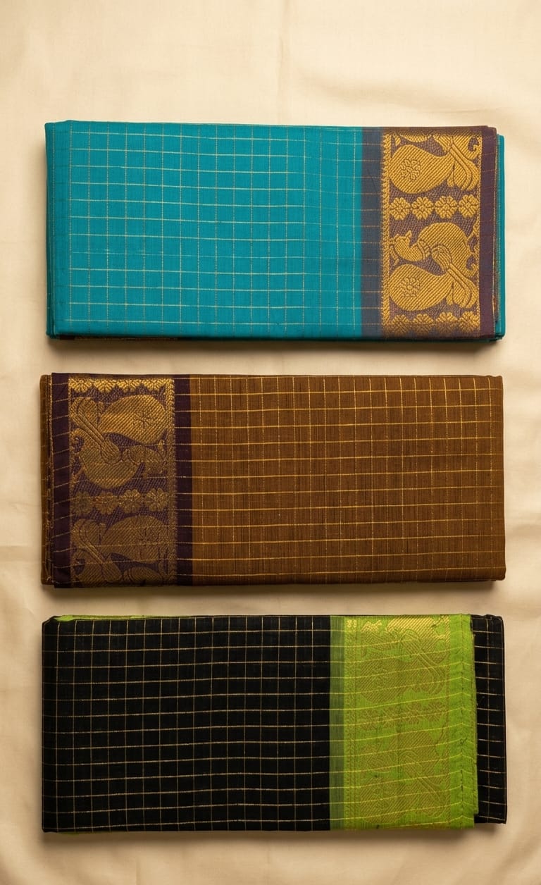 Cotton Saree Collections (Jari Check)