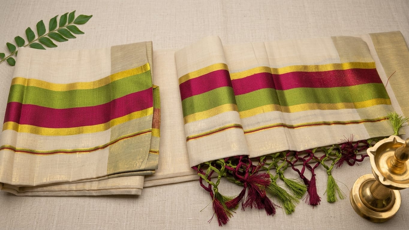 Kerala Kasavu Tissue Set Mundu