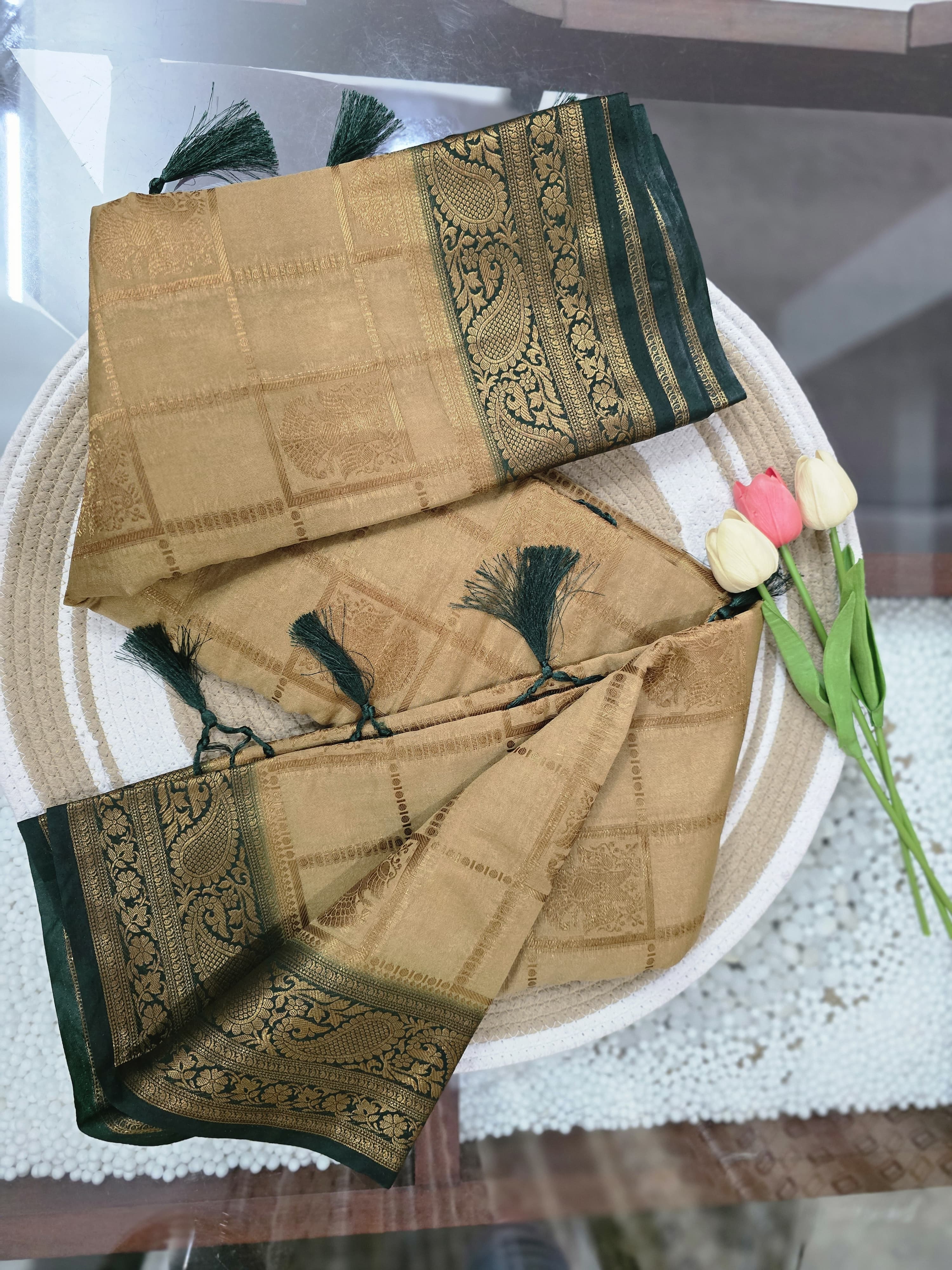 Banarasi Saree with Subtle Woven Checks