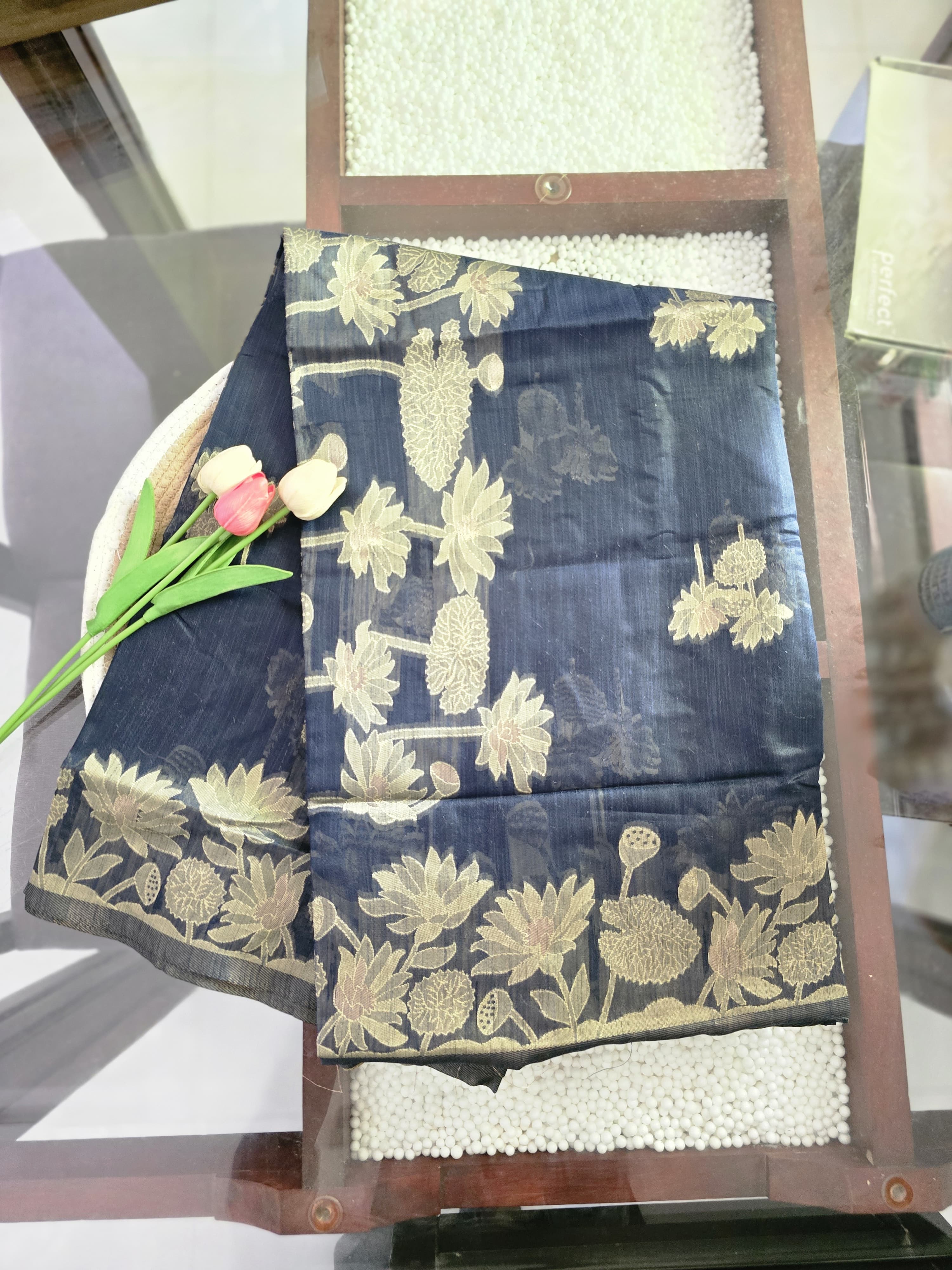 Printed Semi Silk Saree with Lotus Motifs