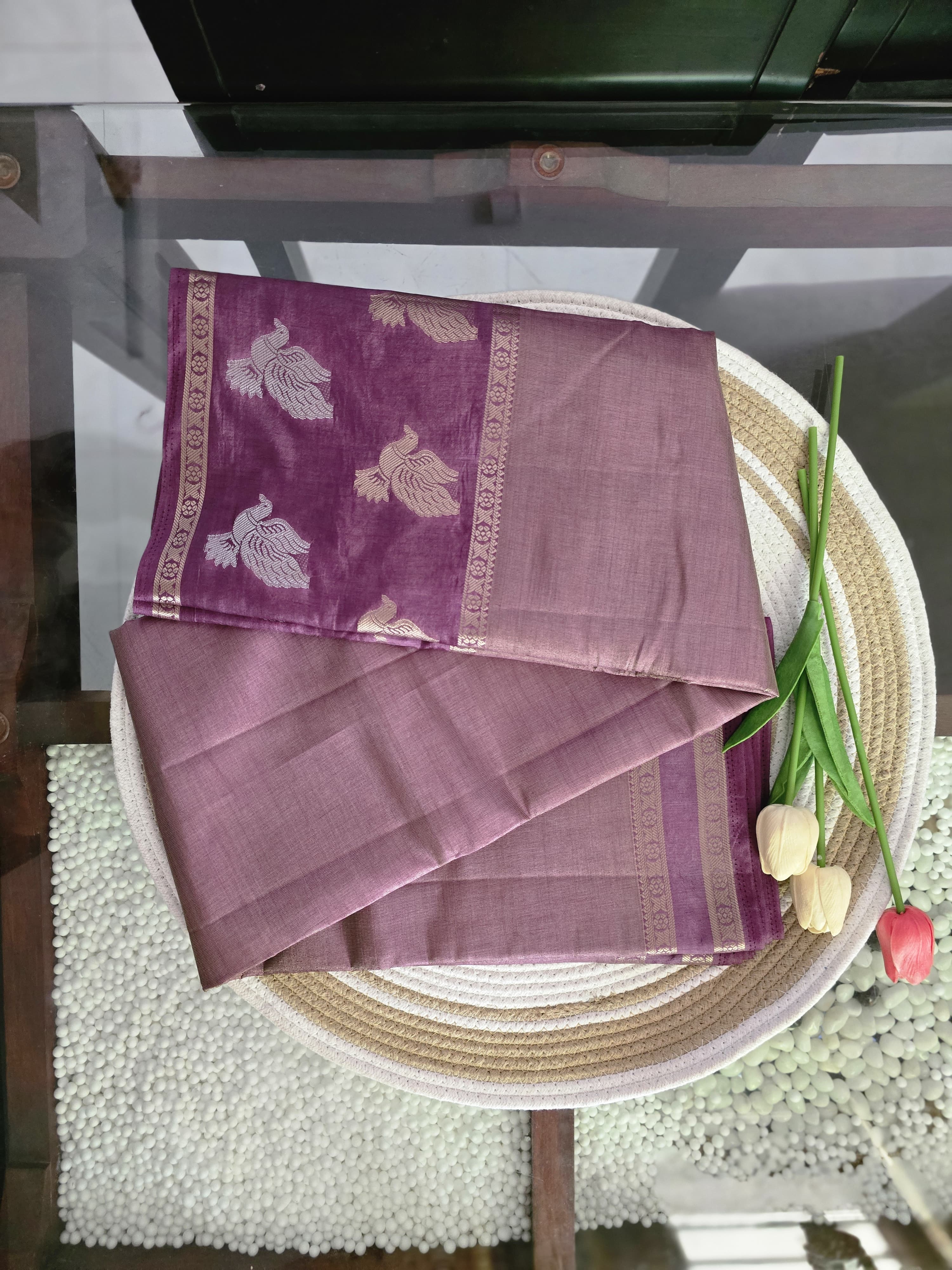 Tissue silk saree with Woven Zari Bird Motifs