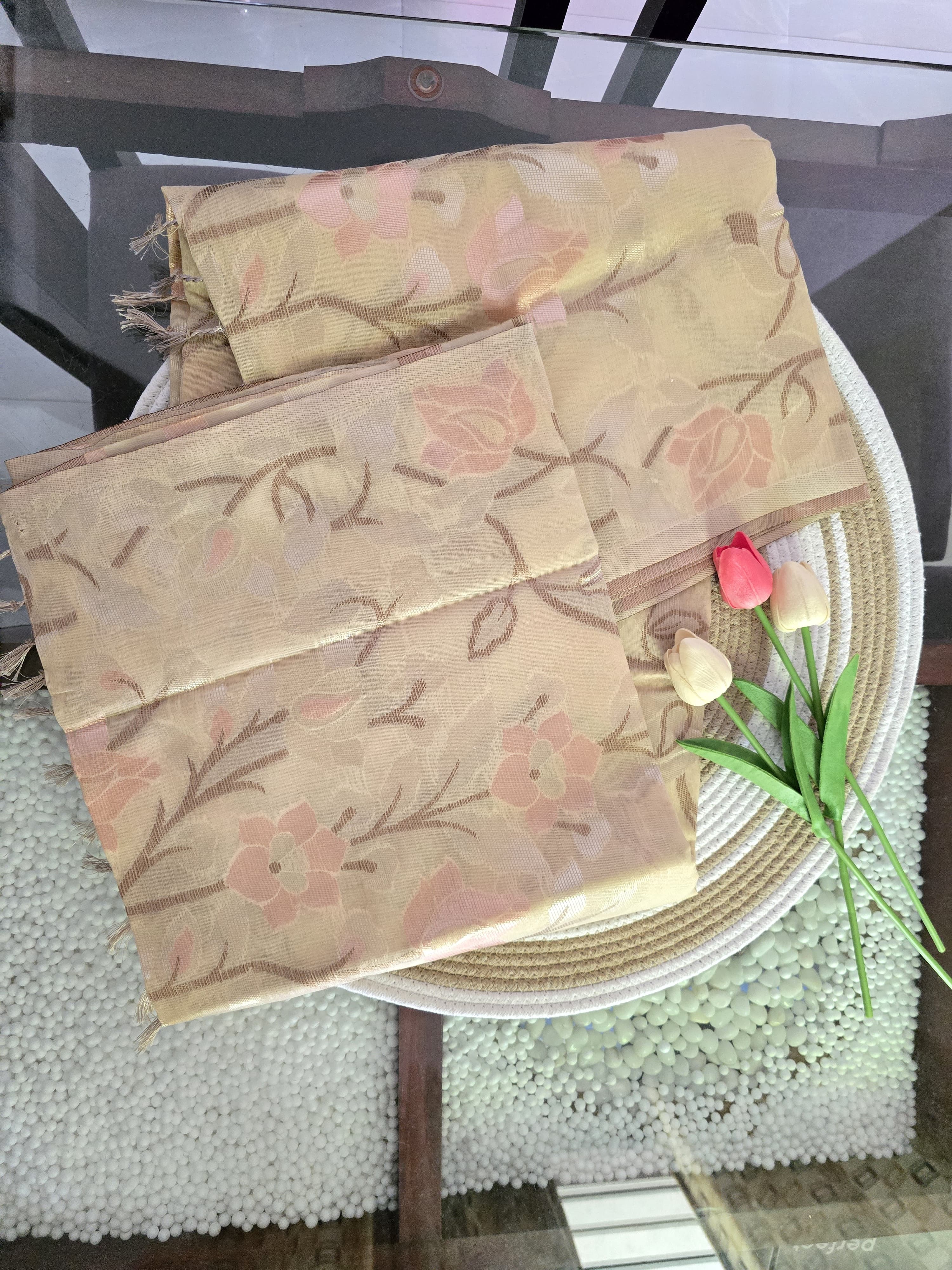 Printed Silk Saree with Floral Vine Motifs