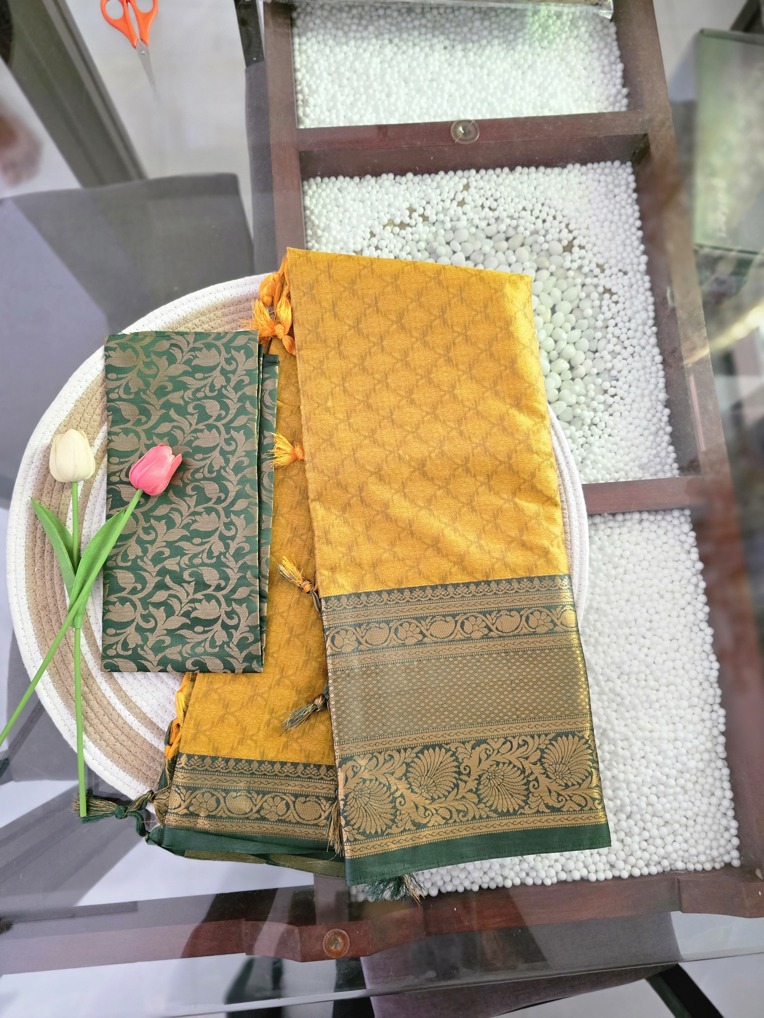 Silk Saree with Zari Border and Separate Brocade Blouse