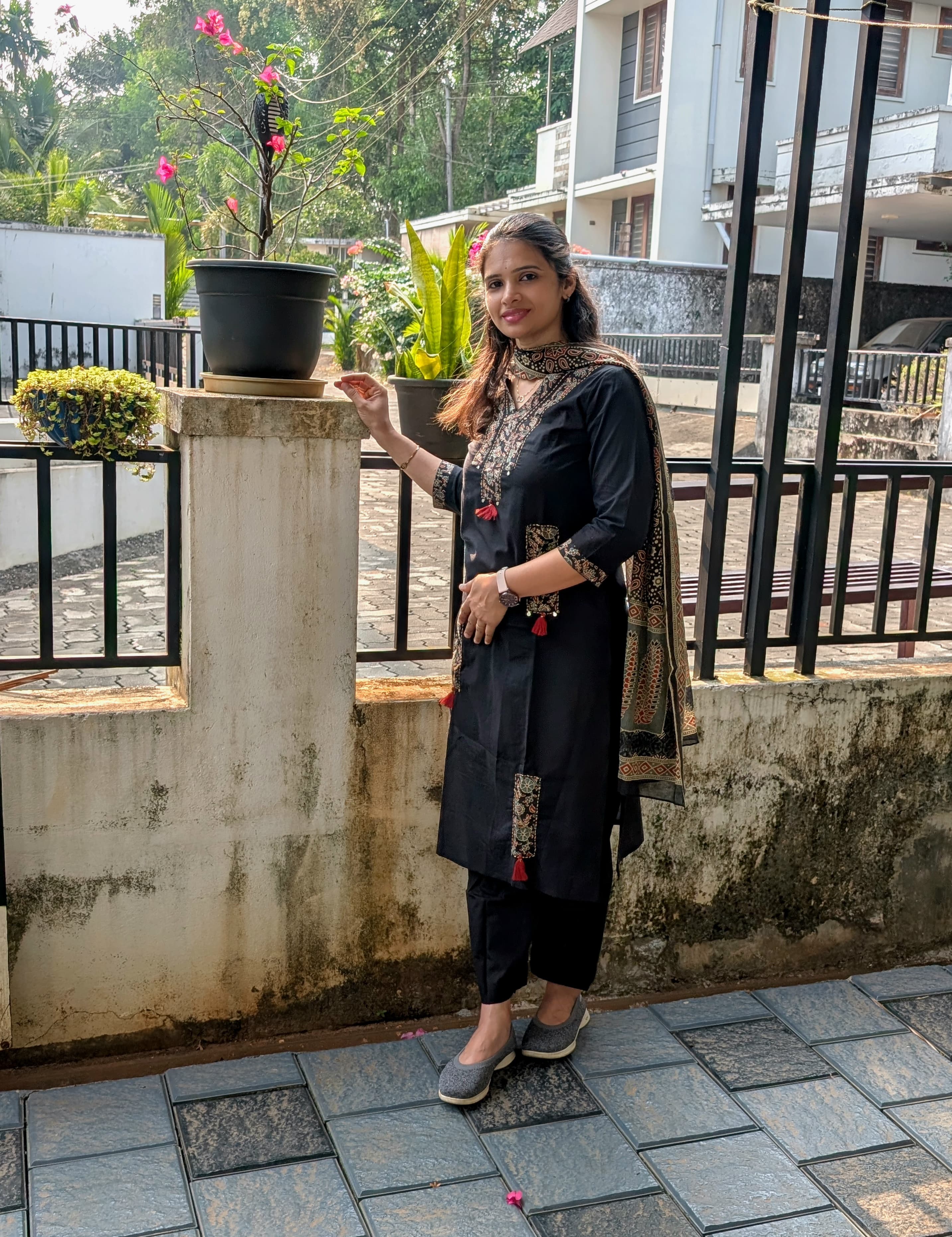 Cotton 3-piece salwar set with printed dupatta