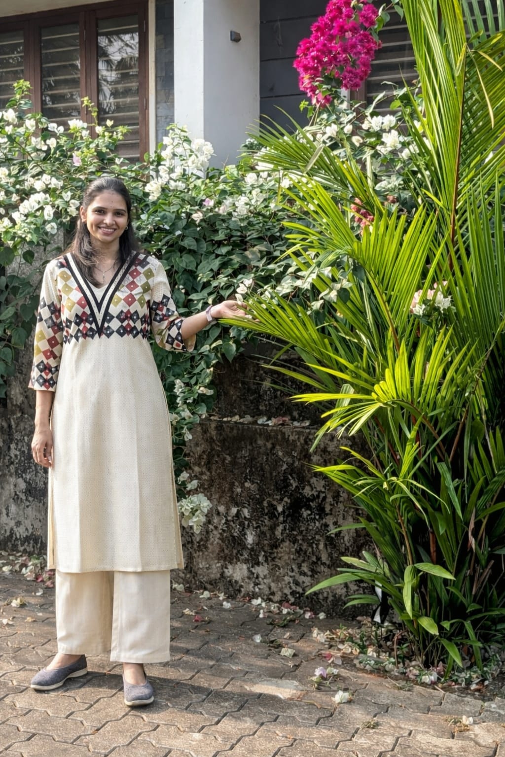 Cotton 2-piece set with geometric prints