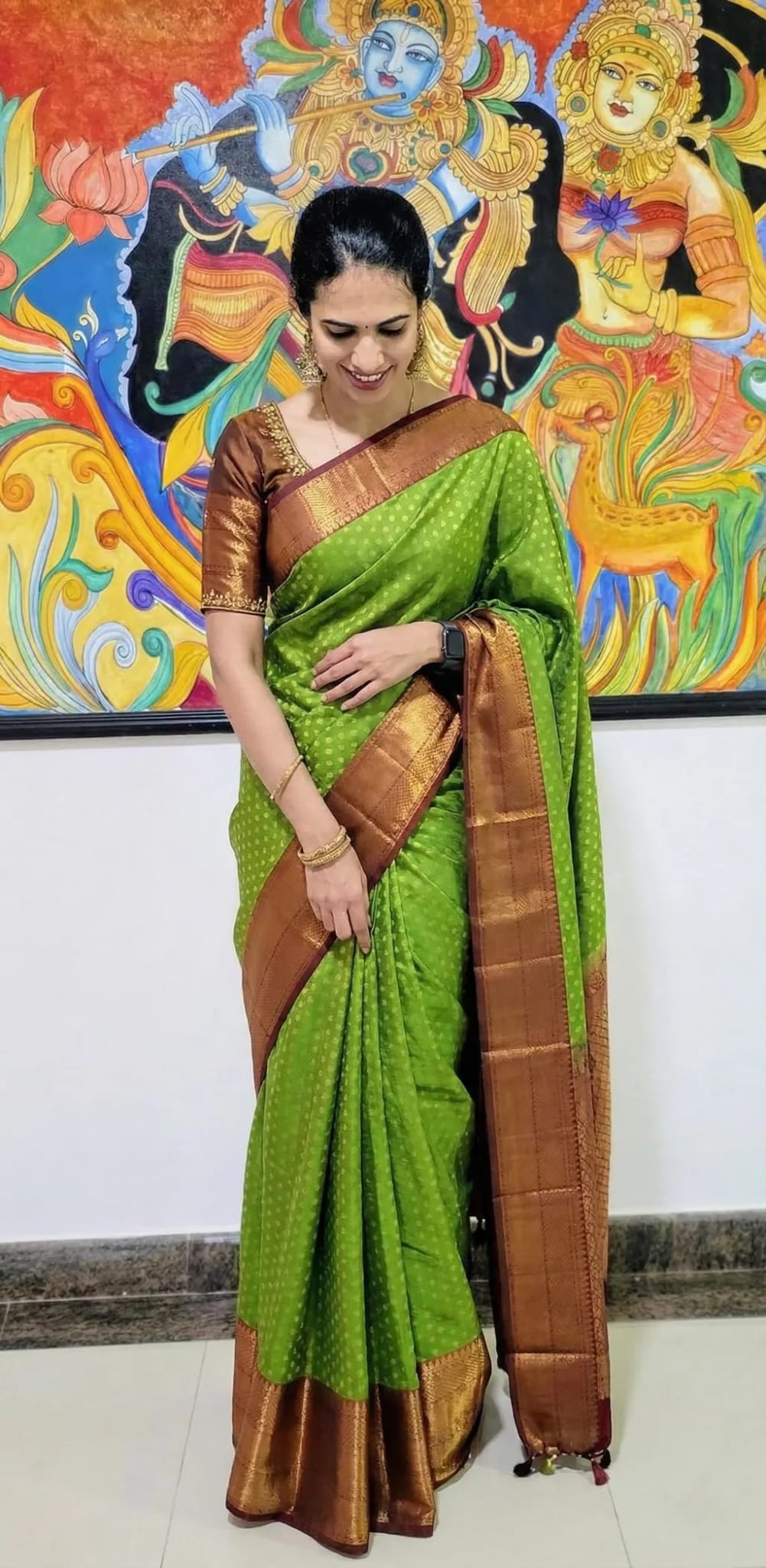 Banarasi Silk Saree - Parrot Green
