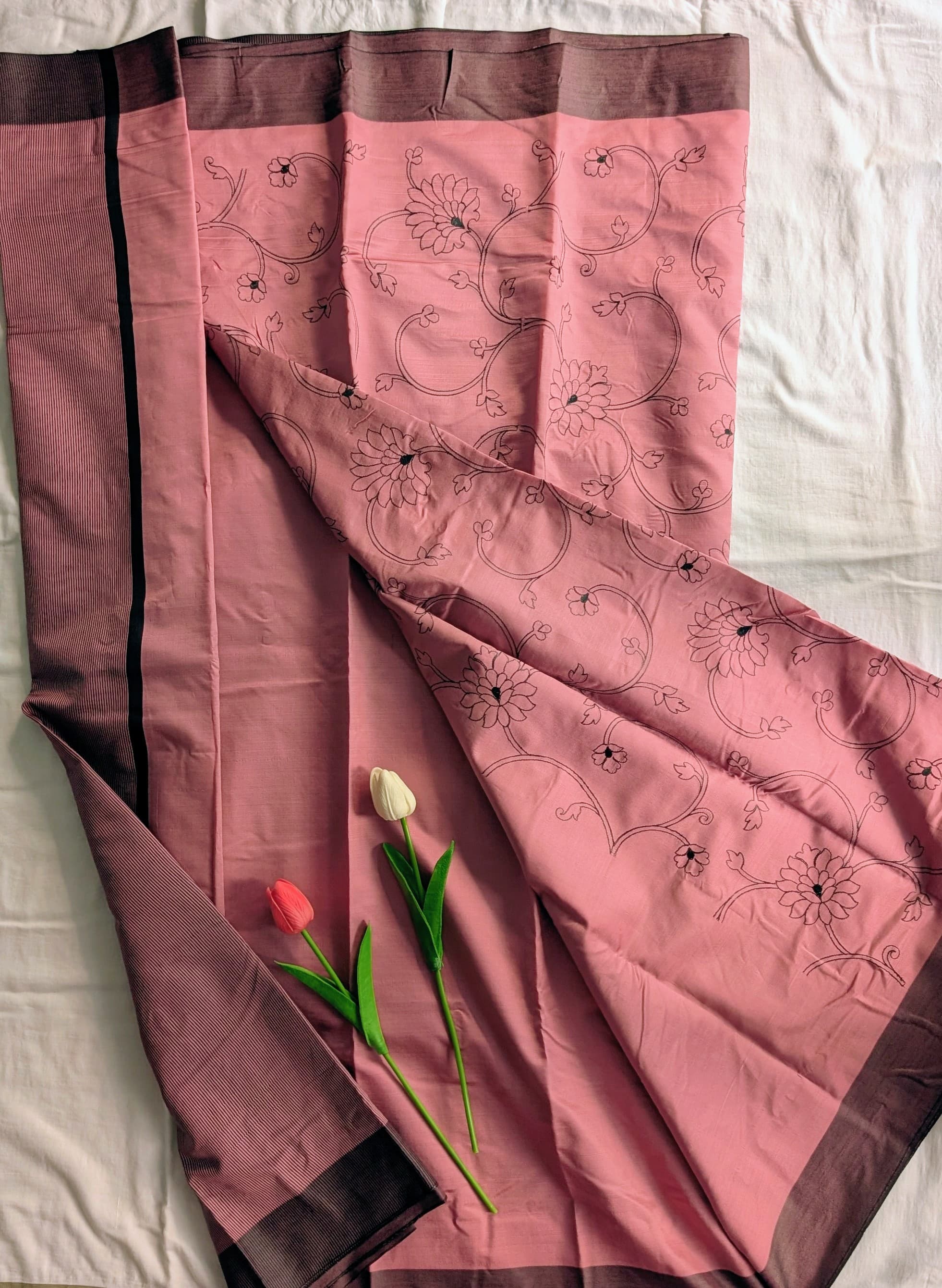 Semi Silk Saree - Rose Pink